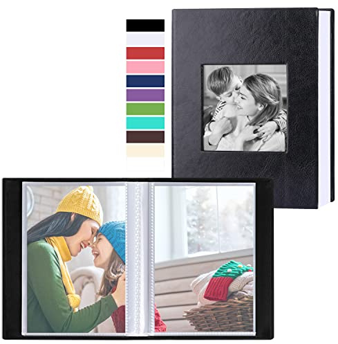 Benjia Small Photo Album 6x4 2 Packs, Each Pack Holds 50 Pockets, Slip In Mini Leather Top Loading Photo Albums Holds Portrait Only 10x15cm Picture Black