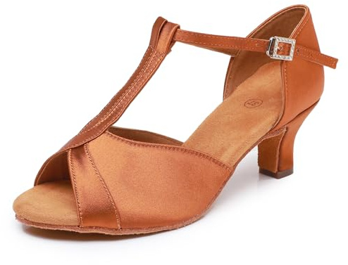 Rosefinch Zapatos de Baile Latino para Mujer Profesional Moderna Salsa Tango Bachata Práctica Zapatos de Baile de Salon Marrón