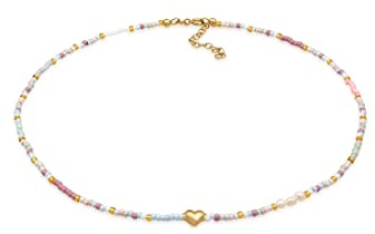 Elli Halskette Damen Choker Glas Beads Herz Trend 925 Silber vergoldet