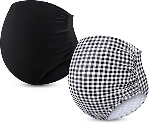 Yahenda 2 Pezzi Costumi da Bagno Premaman Bottoms Vita Alta Bikini Bottom Costumi da Bagno da Donna Bottoms, Nero, Nero e Bianco a Scacchi, L