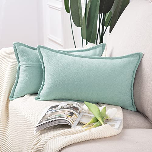 Madizz Juego de 2 Suave Felpilla Decorativo Funda de cojíns Lujo Estilo Fundas de Almohada para el sofá Dormitorio Verde Azulado Claro Rectangular 30 x 50 cm