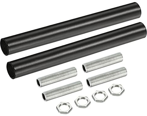 sourcing map Gewindeverlängerung Stange Kit, M10 Gewinde 4,9 Zoll Kupplungsmutter Rundhülse Verbinder mit Gewinderohr Sechskantmutter, Schwarz 2 Set