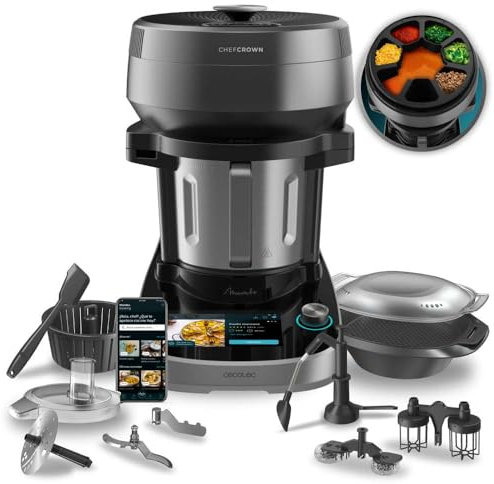 Cecotec Robot de Cocina Multifunción con Dispensador de Alimentos Mambo CooKing Unique. 2200W, 45 Funciones, Miles de Recetas Guiadas, Jarra Unique de 4,5L, Accesorios: Vaporera o Pala para Guisos