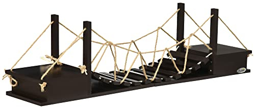 PawHut Kletterwand Katzen, Katzenregal mit Hängebrücke, Wandkratzbaum, Katzen Brücke, Hängematte für Katze bis 5 kg, Katzenbett, Katzenliege für die Wand, Braun, 96 x 20 x 25,5 cm
