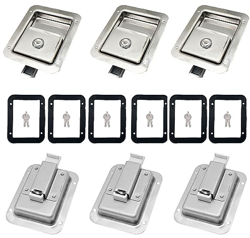 Ycsmyyds 6 Pack Stainless Door Lock Heavy Duty Flush Mount Handle Latch for Trailer Toolbox RV Handle Latch with Gasket Keys