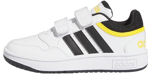 adidas Unisex - Bambini Hoops Lifestyle Basketball Hook-and-Loop Shoes, Cloud White / Core Black / Bold Gold, 33 EU