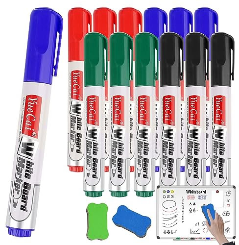 Deepton Whiteboard Marker, 12 Stück 4 Farben Whiteboard Stifte Abwischbar, Non Permanent Dry Erase Marker, White Board Marker Pens für Schule, Büro, Zuhause - Rundspitze 3mm