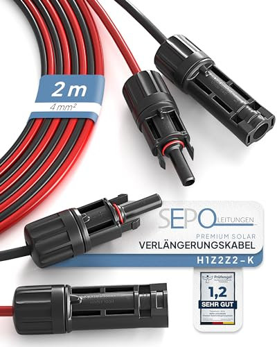 SEPO-Leitungen Solarkabel Verlängerung 4mm²/6mm² – 2er Set 1/2/3/5/10M – inkl. 0% MwSt. gem. § 12 Abs. 3 Ust Verbindungskabel mit MC4-Steckern – UV-beständig & langlebig für Solaranlagen