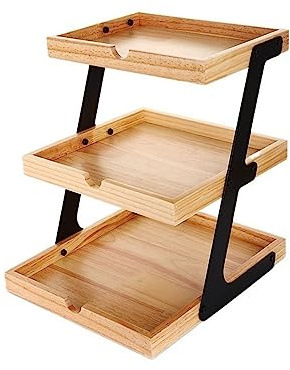 Alzata per torte Scaffale for pane e torta Scaffale portaoggetti for frutta e snack di grande capacità a tre strati Scaffale for negozio di decorazioni for la casa Scaffale in legno Alzata per dolci (