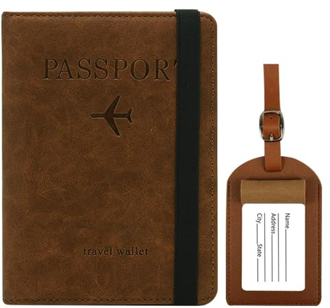 thirei Passaporto, carta di credito e documenti di viaggio per uomini e donne, custodia per passaporto con blocco RFID, marrone, Unisex, Classico