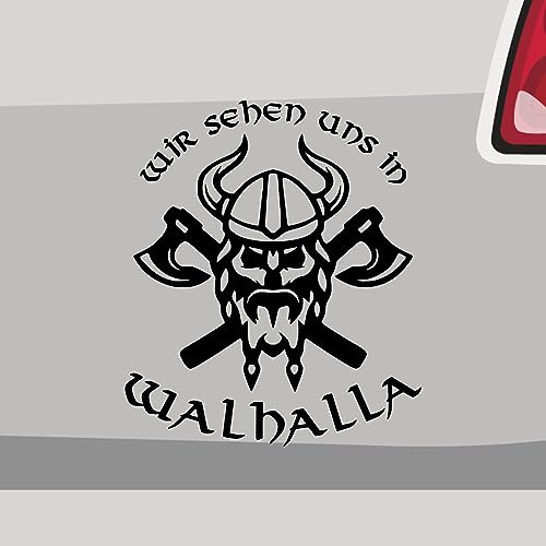 Stickerfreaks Wir sehen und in Walhalla Aufkleber Wikinger Sticker Auto Bike Decal Vinyl Odin Aufkleber Größe: 7x6cm (S) | Farbe: 70-schwarz | Wikinger Sticker Kleber Deko Tuning JDM