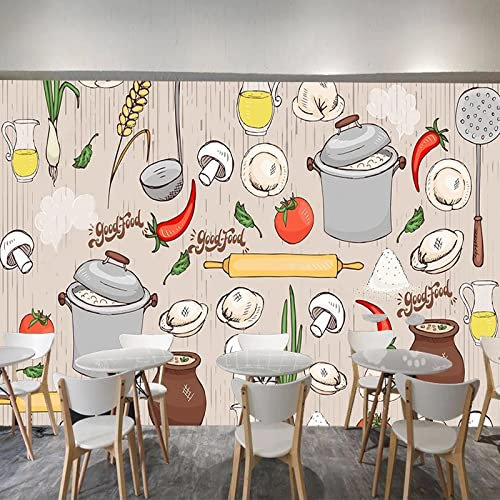 Fototapete 3D Cartoon Cooking Graffiti 350 cm B x256 cm H Vlies Tapeten Wandtapete XXL Moderne Wanddeko Wohnzimmer Schlafzimmer Büro Flur