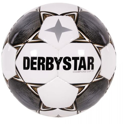 Derbystar Fußball - Champions Cup II - Trainings- und Spielball für Fußball - Handgenähter Ball - Strapazierfähiges PU-Material - Hohe Sichtbarkeit - Wit, Zwart - Maat 5