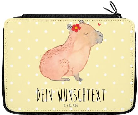 Mr. & Mrs. Panda Personalisierte Federmappe Capybara Blume - Geschenke, Lustige Sprüche, mit Namen, PersonalisierteS Federmäppchen, Stifterolle, Stiftetasche