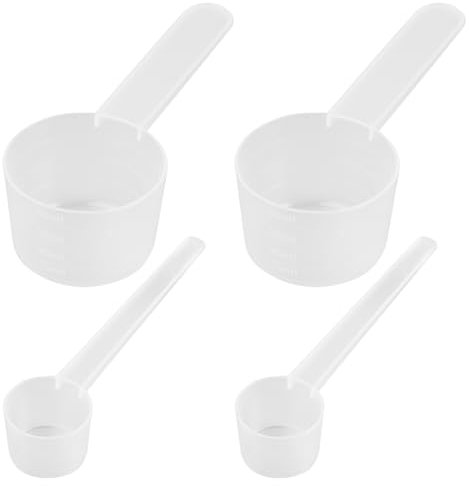 Measuring Spoon Sets, 2 pcs 40ml/20g Plastic Measuring Spoons and 2 pcs 5g Measuring Scoops with Scale for Coffee Protein Milk Powder Liquids Cosmetics Medicines, Kitchen Cooking Tools (Transparent)