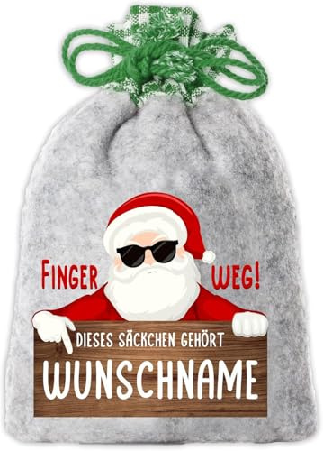 Lustiges Nikolaussäckchen/Weihnachtssäckchen personalisiert mit Wunsch-Namen und Finger-Weg-Motiv. Größe 20 x 30 cm