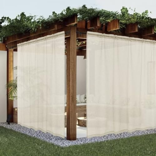 youleyar Durchsichtige Outdoor-Vorhänge, Terrasse, wasserdicht, 2 Paneele, Leinenoptik, Stangentasche, Indoor, Voile, Wohnzimmer Schlafzimmer Veranda Pergola Cabana Pavillon, 254 x 305 cm, Elfenbein