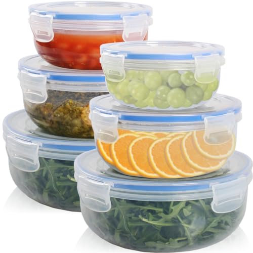 Stimo Set 6x Vorratsdosen Frischhaltedose Kunststoff mit Luftdichten Deckel BPA Frei für Gefrierschrank Mikrowelle Geschirrspüler (6, Rund)