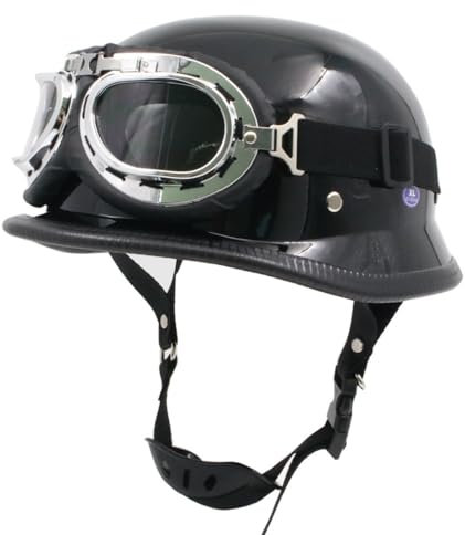 Mezzo Casco Da Motociclista Vintage Caschi Cromwell ECE Omologato Casco A Scodella Scooter Casco Jet Per Donna Uomo Con Occhiali Adulto Casco Aperto Moto 2,L:59-60CM