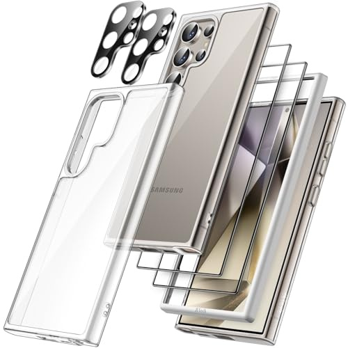 JETech 5 i 1 Skal för Samsung Galaxy S24 Ultra 5G med 2-Pack Varje Härdat Glas Skärmskydd och Kameralinsskydd, Icke-Gulning Stötsäker Bumper Telefon Case (Klar)