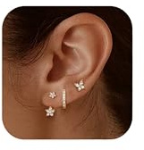 JeweBella 3 Paar Ohrringe Silber 925 Set für Damen 14 Karat Vergoldet Kleine Ohrstecker Stapelbar Zirkonia Creolen für Mehrere Piercings