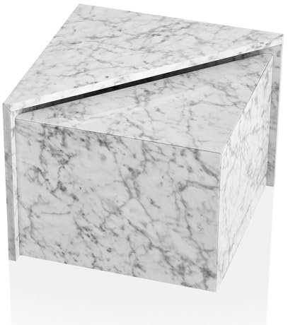 FineBuy Couchtisch 2er Set MONOBLOC Hochglanz Sofatisch mit Marmor Optik, Design Satztisch Eckig, Wohnzimmertisch Ineinanderschiebbar, Lounge Verschachtelungstisch Beistelltisch Klein