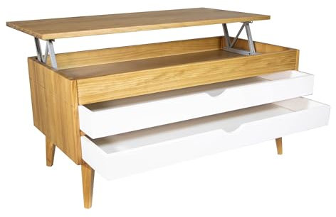 LoMasCasa - Mesa de Centro Salón Elevable Madera Modelo Luzia 10 con Dos Cajones Deslizantes en Color Nogal y Blanco Medidas 100x50x47 cm