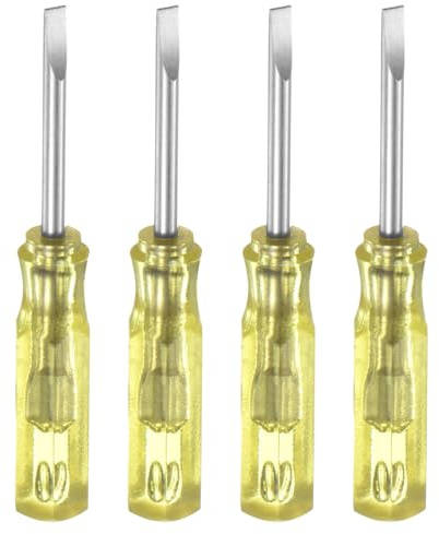 QUARKZMAN 4Pcs Sl2,0 Mini Tournevis Fendu 2mm Tête Plate Magnétique 45mm Longueur pour Petites Réparations d'Appareils, Jaune