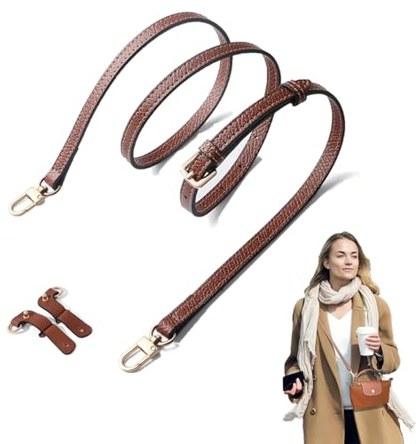 Schultergurt für Longchamp Tasche Damen, Schulterriemen aus Leder für Minitaschen mit 2 Stück Schultergurtadapter, No-Punch, Verstellbar Schultergurt für Taschen, Taschengurt Mini Bag Straps (Braun)