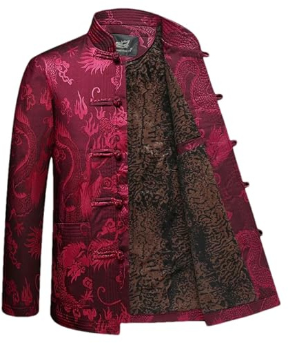 BoShiNuo Autunm Winter Male Cotton-padded Clothes Cotton Linen Tai Chi Men Embroidery Performance Tang Suit Kung Fu C-red M