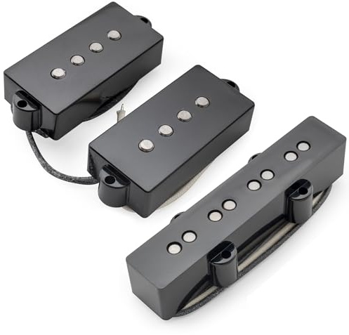 Musiclily Pro PJB-6070S Alnico 5 P/J Bass Tonabnehmer Set Schwarz | Neck Bridge Pickups 10,6K/7,8K, für Precision/Jazz E-Bass,