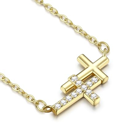 Dam guldpläterad korskedja, silver/guldkedja, halsband guld, kubisk zirkon modesmycke