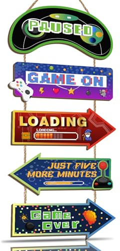 ANHUIB Gamer Room Wooden Plaque Game Hanging Wooden Sign Gaming Video Wall Sign Gaming Door Sign for Bedroom Living Room Game On Loading Wall Plaque Teenage Man Cave Gaming Room Decor