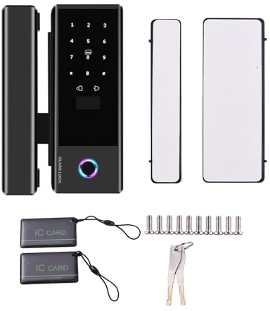 Swokely Smart Lock Glastürschloss WiFi-Fernentriegelung TY-App Fingerabdruck-Passwort IC-KarteTürschloss Austauschbare Schlosskörperrichtung für 10–12 mm Dicke Büro-/Haustür