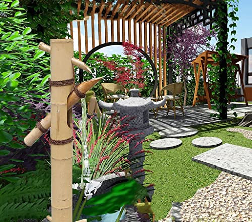Fontana da giardino giapponese in bambù zen con decorazione per laghetto e pompa a dondolo paesaggistica, migliora il tuo spazio esterno con suoni tranquilli