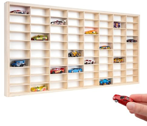 Creative Deco Setzkasten Holz Sammlervitrine für Autos - 80 verstellbare Fächer | Horizontales Wandregal für Miniaturen | Schaukasten Vitrine Hängend Sammelbox Sammelvitrine 78,8 x 40 x 4,5 cm