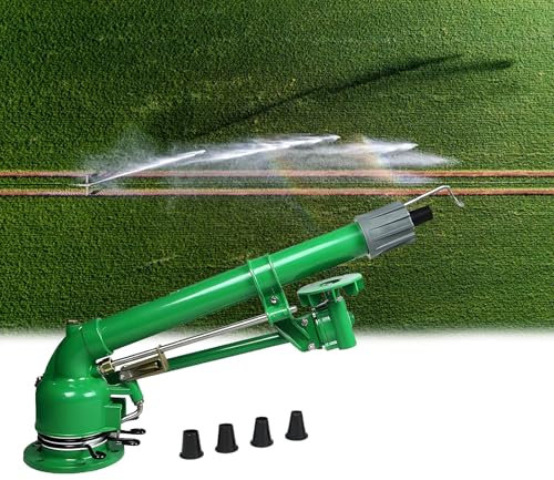DOJOEUU Farm Irrigation Sprinkler, Impulse Impact Water Sprinkler with 4 Nozzles, 50-110m Water Range, 2-8bar Work Pressure, Adjustable Spray Angle, Irrigation Spray Gun for Farmland, Lawn
