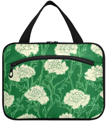 sanluoli Carnationace Make-up-Tasche zum Aufhängen, mit Haken, waschbare Designer-Make-up-Tasche für Reisende, Reiseorganisator, Grün, Nelke Spitze Gras Grün