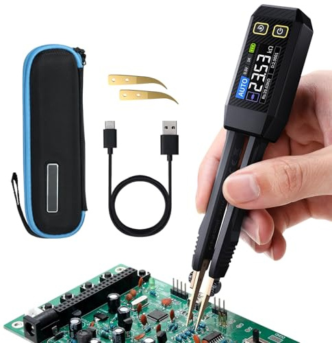 10kHz LCR Meter Tweezer, ESR Meter, Mini SMD Multimeter, Capacitance Inductance Continuity Diode Tester, Measurement Electronic Component Multimeter, Rechargeable Component Diode Tester-LCR-ST1