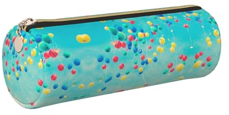 DNBCLEZK Bunte Luftballons, niedliches rundes Leder-Federmäppchen, hochwertiger glatter Reißverschluss, langlebiger Metallabzieher, Volldruck, Designer-Schreibwaren-Organizer für Schule, Büro, gold