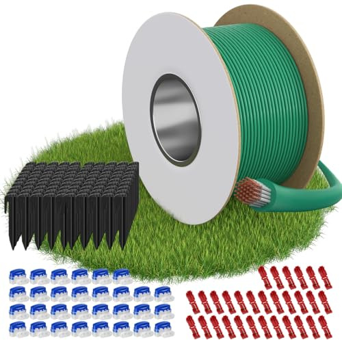 Cavo Perimetrale per Robot Tagliaerba 150m + 100 Pali da Terra + 30 Connettori Cavo + 30 Terminali di Connessione, Set Completo Cavo Periferico Compatibile con Gardena, Bosch, Husqvarna(150 m)