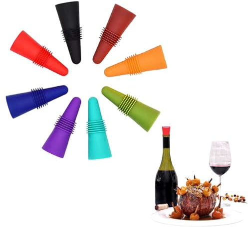 8Pcs Wine Bottle Stopper, Reusable Wine Stoppers for Wine Bottles, Bottle Stopper for Champagne, Beer, Prosecco & Liquor to Keep Beverages Fresh(Colored)