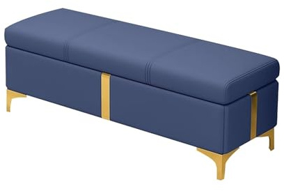 Multifunktionale Polsterbank mit Stauraum, Leder, mit Kissen, perfekt für Eingangsbereich oder Schlafzimmer, stilvolles 60 cm Design, platzsparende Möbellösung, Blau