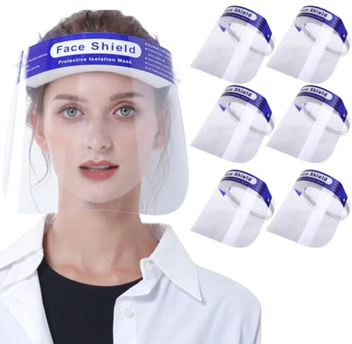 Tomedeks Plastic Safety Face Shield,Full Face Dust Protection,Clear Face Visors,Full Face Shield,Adjustable Shield Wide Visor Resistant,Spitting Anti Fog Lens,Lightweight & Easy to Carry Unisex,6 PCS