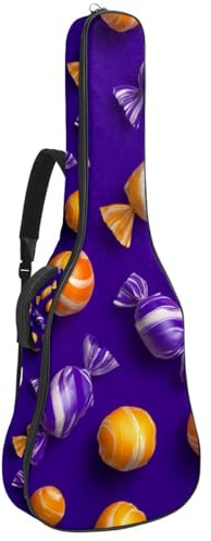 Verschiedene Halloween Süßigkeiten und Kürbisse Akustikgitarrentasche, dick gepolstert, wasserdichte Gitarrentasche für 40 41 42 Zoll Gitarren, Mehrfarbig 02, 42.9x16.9x4.7 in, Lässiger Tagesrucksack