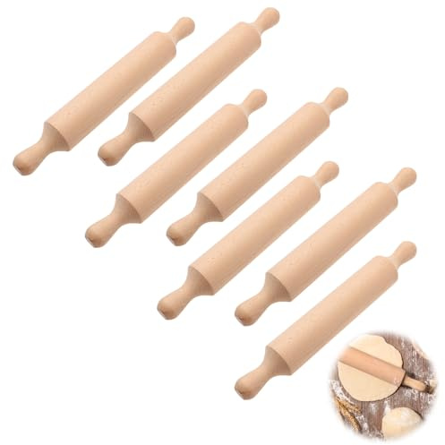 7 Pcs Mini Rolling Pin, 14 * 2cm Small Dough Roller Wooden Rolling Pins with 2 Handle Non-Stick Playdough Dough Roller for Baking DIY Handmade Pie Crust Fondant Cookie Pastry Christmas Presents