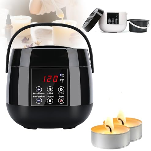 Machine de Fusion de Cire, Pot de Fusion de Cire pour Fabrication de Bougies, Contrôle Numérique de la Température (35 ℃-120 ℃), Pot de Fusion de Cires Électriques p Black Teflon-Coated Aluminium Pot