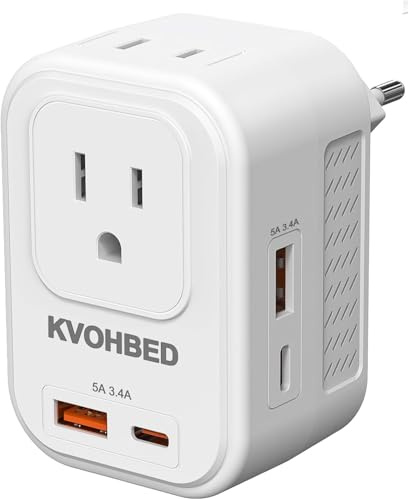Voltage Converter US to Europe Travel: 220V to 110V International Universal Travel Adapter with 2 USB A 2 Type-C Port Fast Charge,Worldwide Power Converter Plug Combo US to Italy Spain Germany