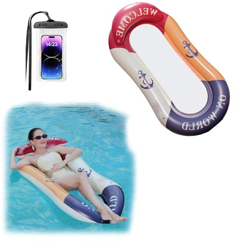 Heucadup colchoneta Piscina, flotadores Piscina con Funda Impermeable para teléfono, colchonetas hinchables para Piscinas, Flotador para Tomar el Sol y Relajarse en la Piscina (Color mediterráneo)