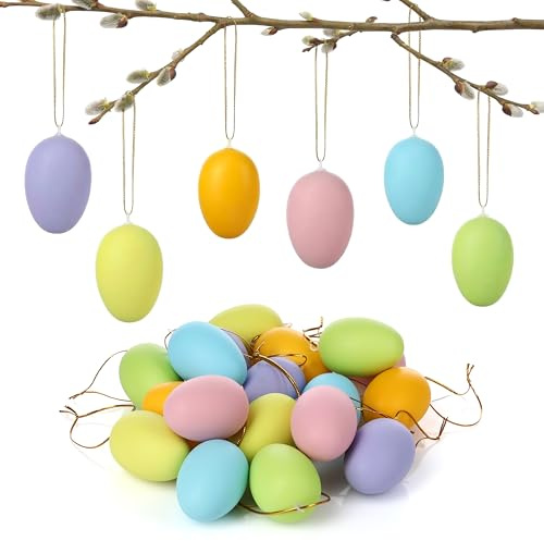 Nordstern Ostereier zum Aufhängen 24er Pack in Pastellfarben - Osterdeko, Frühlingsdeko für Innen und Außen - Plastikeier zum Bemalen in 6 Farben